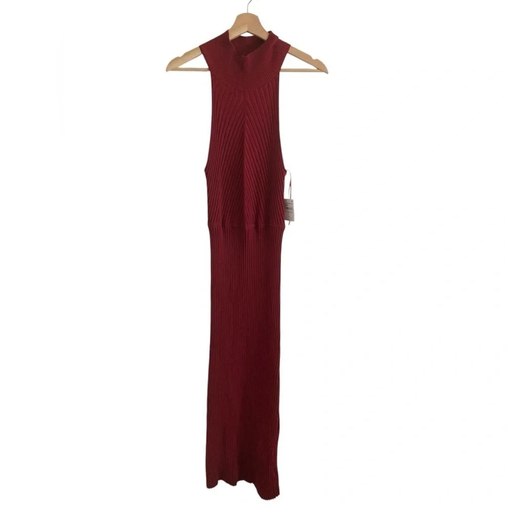 Good American Ribbed Midi Keyhole Dress Stretch in Team Cardinal 5/6 NWT - Picture 5 of 11